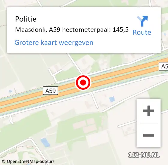 Locatie op kaart van de 112 melding: Politie Maasdonk, A59 hectometerpaal: 145,5 op 16 september 2021 15:52