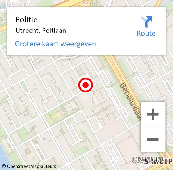 Locatie op kaart van de 112 melding: Politie Utrecht, Peltlaan op 16 september 2021 16:07