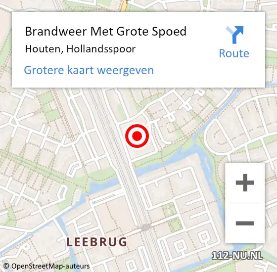 Locatie op kaart van de 112 melding: Brandweer Met Grote Spoed Naar Houten, Hollandsspoor op 16 september 2021 16:20