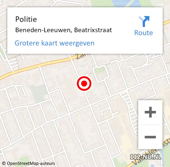 Locatie op kaart van de 112 melding: Politie Beneden-Leeuwen, Beatrixstraat op 16 september 2021 16:27