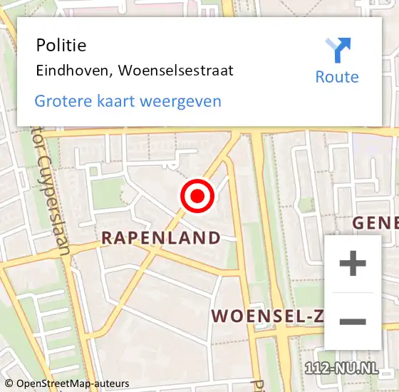 Locatie op kaart van de 112 melding: Politie Eindhoven, Woenselsestraat op 16 september 2021 16:35
