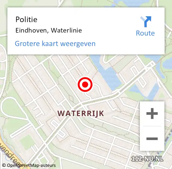 Locatie op kaart van de 112 melding: Politie Eindhoven, Waterlinie op 16 september 2021 17:11
