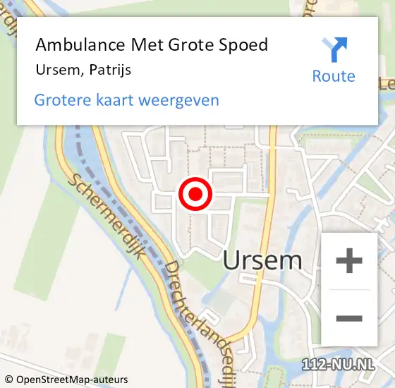 Locatie op kaart van de 112 melding: Ambulance Met Grote Spoed Naar Ursem, Patrijs op 16 september 2021 17:32