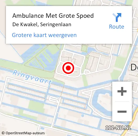 Locatie op kaart van de 112 melding: Ambulance Met Grote Spoed Naar De Kwakel, Seringenlaan op 16 september 2021 17:43
