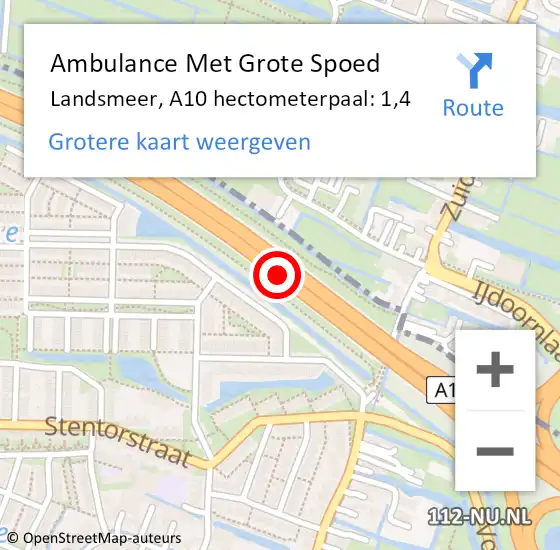 Locatie op kaart van de 112 melding: Ambulance Met Grote Spoed Naar Landsmeer, A10 hectometerpaal: 1,4 op 16 september 2021 17:50