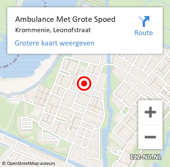 Locatie op kaart van de 112 melding: Ambulance Met Grote Spoed Naar Krommenie, Leonofstraat op 16 september 2021 18:11