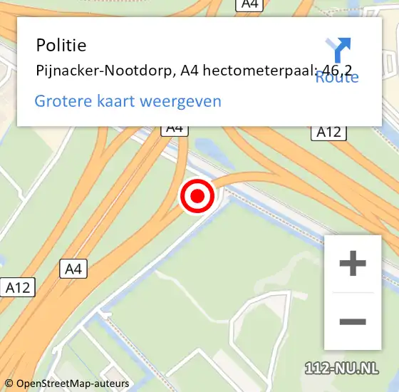 Locatie op kaart van de 112 melding: Politie Pijnacker-Nootdorp, A4 hectometerpaal: 46,2 op 16 september 2021 18:12