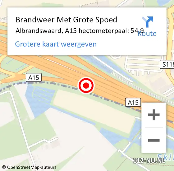 Locatie op kaart van de 112 melding: Brandweer Met Grote Spoed Naar Albrandswaard, A15 hectometerpaal: 54,9 op 16 september 2021 18:25