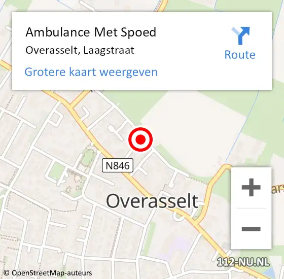 Locatie op kaart van de 112 melding: Ambulance Met Spoed Naar Overasselt, Laagstraat op 16 september 2021 18:27