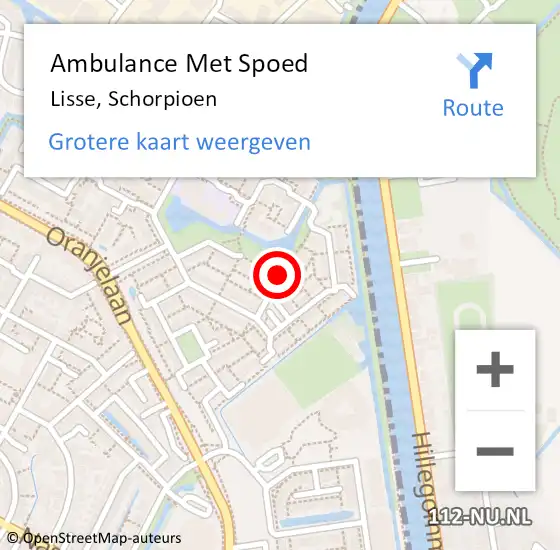 Locatie op kaart van de 112 melding: Ambulance Met Spoed Naar Lisse, Schorpioen op 16 september 2021 18:37