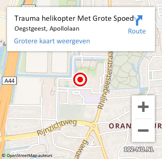 Locatie op kaart van de 112 melding: Trauma helikopter Met Grote Spoed Naar Oegstgeest, Apollolaan op 16 september 2021 19:27