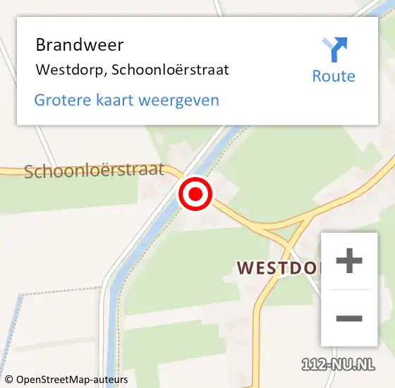 Locatie op kaart van de 112 melding: Brandweer Westdorp, Schoonloërstraat op 16 september 2021 19:30