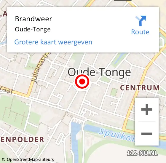 Locatie op kaart van de 112 melding: Brandweer Oude-Tonge op 16 september 2021 19:40