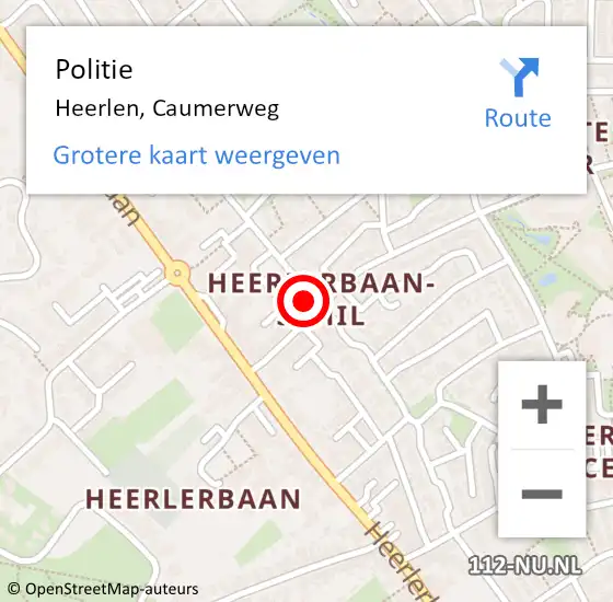 Locatie op kaart van de 112 melding: Politie Heerlen, Caumerweg op 16 september 2021 19:49