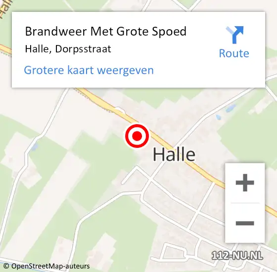 Locatie op kaart van de 112 melding: Brandweer Met Grote Spoed Naar Halle, Dorpsstraat op 16 september 2021 20:11