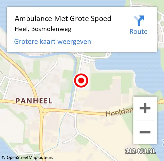 Locatie op kaart van de 112 melding: Ambulance Met Grote Spoed Naar Heel, Bosmolenweg op 16 september 2021 20:30