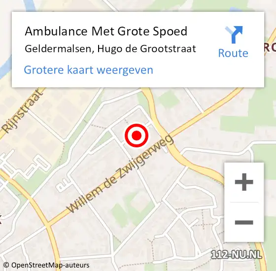 Locatie op kaart van de 112 melding: Ambulance Met Grote Spoed Naar Geldermalsen, Hugo de Grootstraat op 16 september 2021 20:44