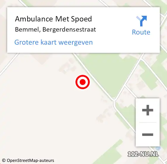 Locatie op kaart van de 112 melding: Ambulance Met Spoed Naar Bemmel, Bergerdensestraat op 16 september 2021 21:02