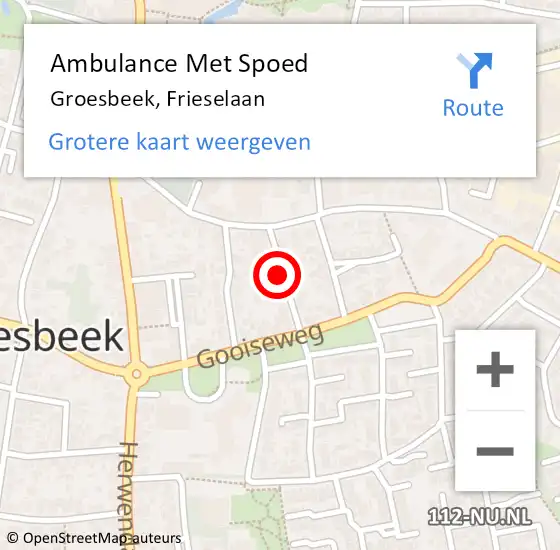 Locatie op kaart van de 112 melding: Ambulance Met Spoed Naar Groesbeek, Frieselaan op 16 september 2021 21:28