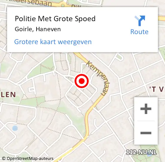 Locatie op kaart van de 112 melding: Politie Met Grote Spoed Naar Goirle, Haneven op 16 september 2021 22:06