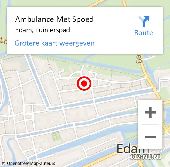 Locatie op kaart van de 112 melding: Ambulance Met Spoed Naar Edam, Tuinierspad op 16 september 2021 22:08