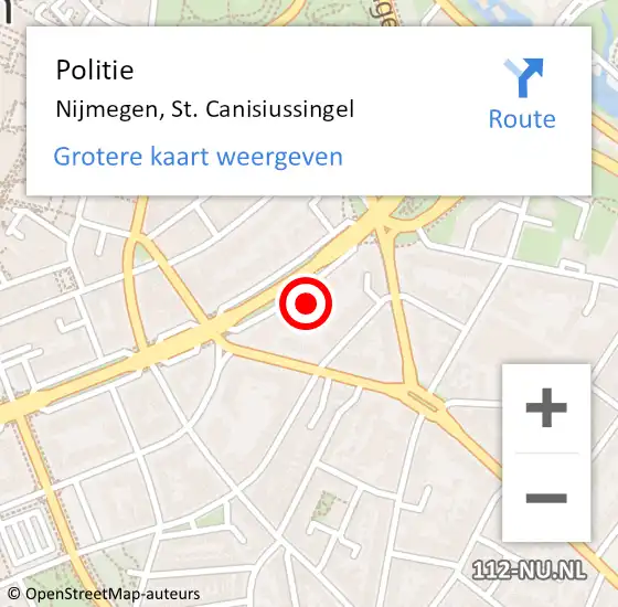 Locatie op kaart van de 112 melding: Politie Nijmegen, St. Canisiussingel op 16 september 2021 23:11