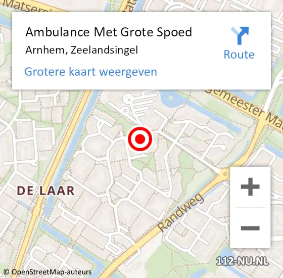 Locatie op kaart van de 112 melding: Ambulance Met Grote Spoed Naar Arnhem, Zeelandsingel op 16 september 2021 23:24