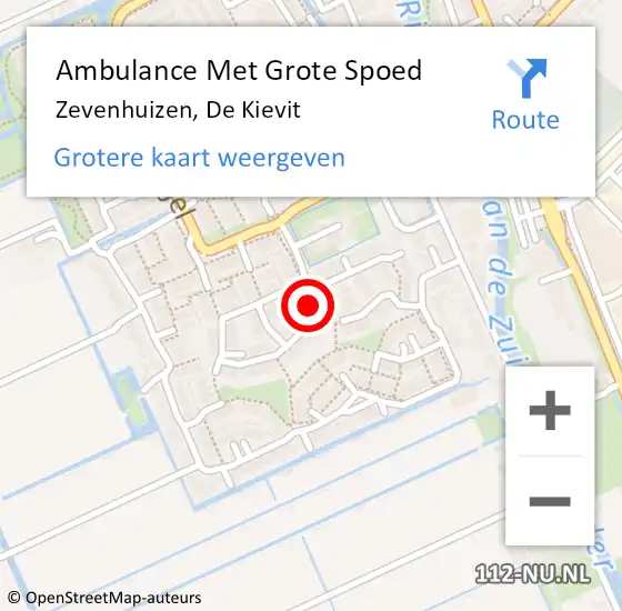 Locatie op kaart van de 112 melding: Ambulance Met Grote Spoed Naar Zevenhuizen, De Kievit op 16 september 2021 23:39