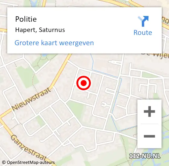 Locatie op kaart van de 112 melding: Politie Hapert, Saturnus op 16 september 2021 23:50