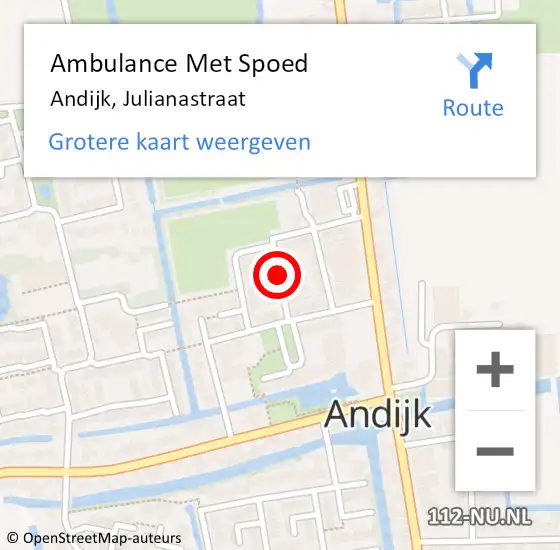 Locatie op kaart van de 112 melding: Ambulance Met Spoed Naar Andijk, Julianastraat op 17 september 2021 00:07