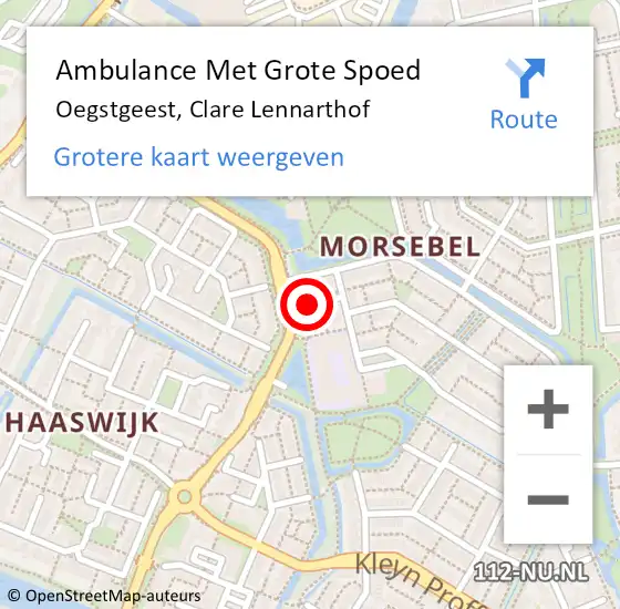 Locatie op kaart van de 112 melding: Ambulance Met Grote Spoed Naar Oegstgeest, Clare Lennarthof op 17 september 2021 00:16