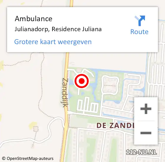 Locatie op kaart van de 112 melding: Ambulance Julianadorp, Residence Juliana op 17 september 2021 00:51