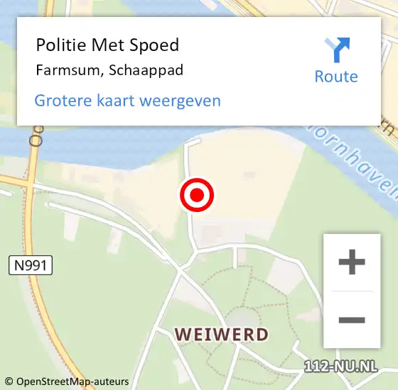 Locatie op kaart van de 112 melding: Politie Met Spoed Naar Farmsum, Schaappad op 17 september 2021 01:07