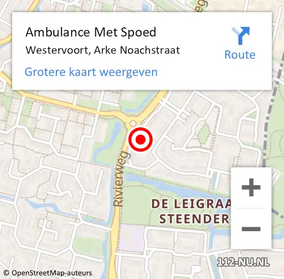 Locatie op kaart van de 112 melding: Ambulance Met Spoed Naar Westervoort, Arke Noachstraat op 17 september 2021 01:11