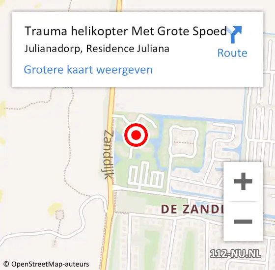 Locatie op kaart van de 112 melding: Trauma helikopter Met Grote Spoed Naar Julianadorp, Residence Juliana op 17 september 2021 01:15