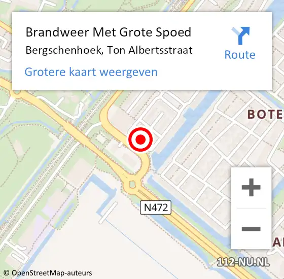 Locatie op kaart van de 112 melding: Brandweer Met Grote Spoed Naar Bergschenhoek, Ton Albertsstraat op 17 september 2021 01:25