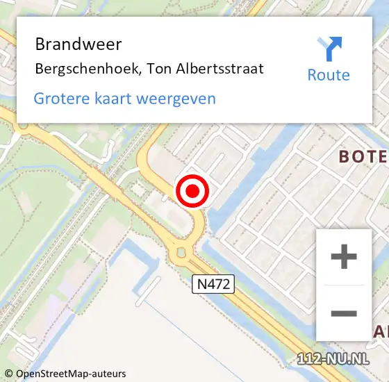 Locatie op kaart van de 112 melding: Brandweer Bergschenhoek, Ton Albertsstraat op 17 september 2021 01:46