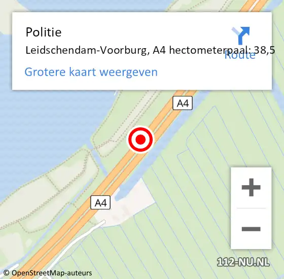 Locatie op kaart van de 112 melding: Politie Leidschendam-Voorburg, A4 hectometerpaal: 38,5 op 17 september 2021 02:08