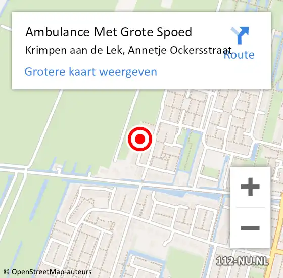 Locatie op kaart van de 112 melding: Ambulance Met Grote Spoed Naar Krimpen aan de Lek, Annetje Ockersstraat op 17 september 2021 02:18