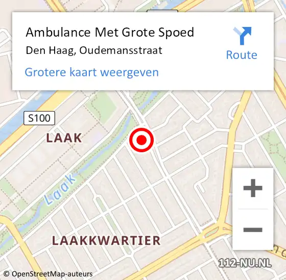 Locatie op kaart van de 112 melding: Ambulance Met Grote Spoed Naar Den Haag, Oudemansstraat op 17 september 2021 05:41