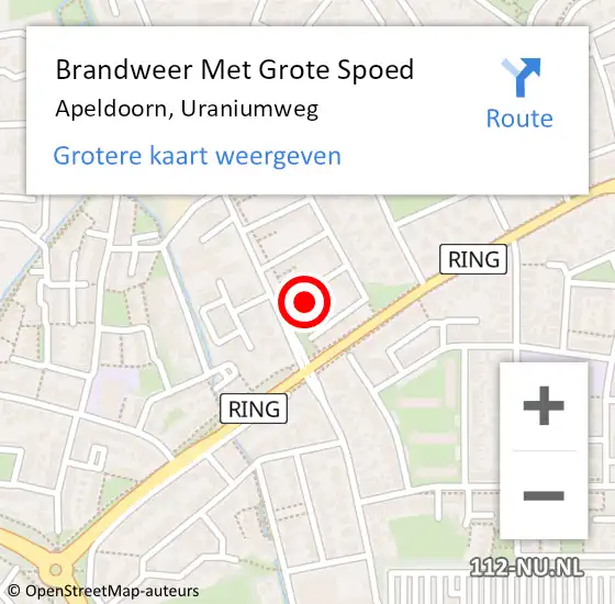 Locatie op kaart van de 112 melding: Brandweer Met Grote Spoed Naar Apeldoorn, Uraniumweg op 17 september 2021 06:30