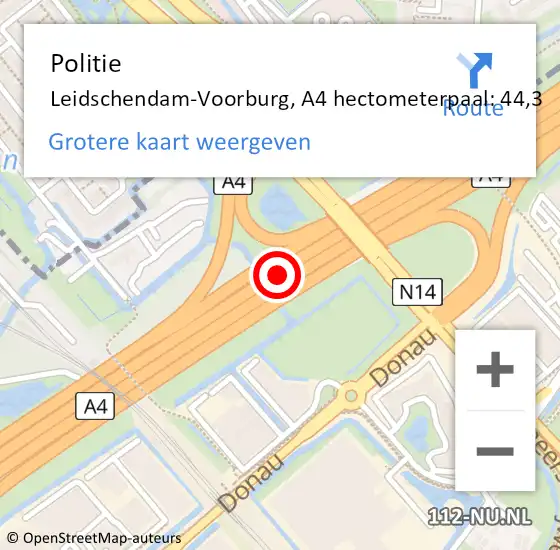 Locatie op kaart van de 112 melding: Politie Leidschendam-Voorburg, A4 hectometerpaal: 44,3 op 17 september 2021 06:46