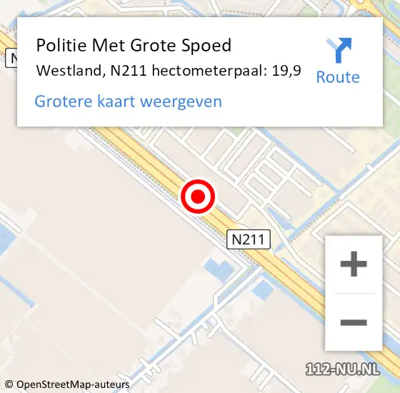 Locatie op kaart van de 112 melding: Politie Met Grote Spoed Naar Westland, N211 hectometerpaal: 19,9 op 17 september 2021 06:47