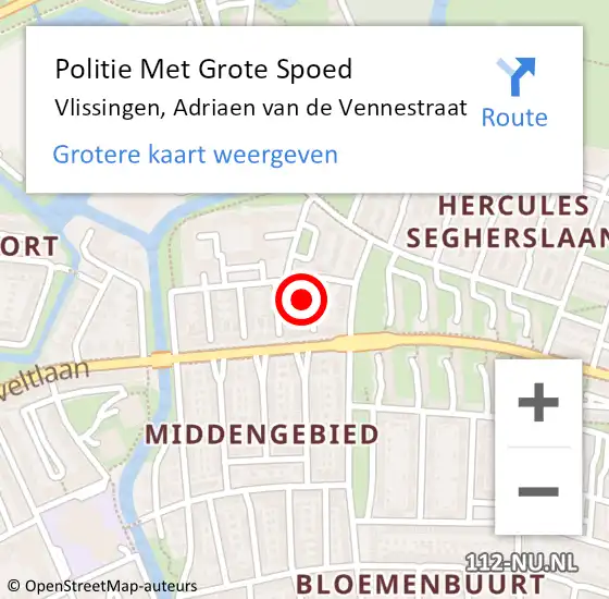 Locatie op kaart van de 112 melding: Politie Met Grote Spoed Naar Vlissingen, Adriaen van de Vennestraat op 17 september 2021 07:04