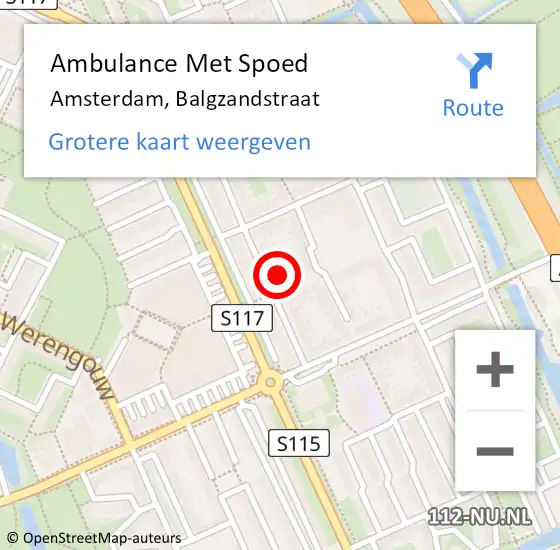 Locatie op kaart van de 112 melding: Ambulance Met Spoed Naar Amsterdam, Balgzandstraat op 17 september 2021 07:34