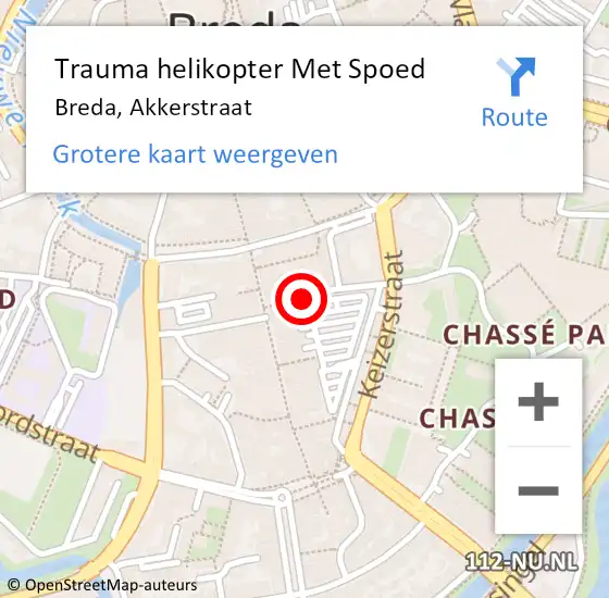 Locatie op kaart van de 112 melding: Trauma helikopter Met Spoed Naar Breda, Akkerstraat op 17 september 2021 07:39