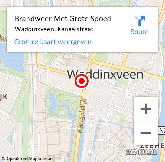 Locatie op kaart van de 112 melding: Brandweer Met Grote Spoed Naar Waddinxveen, Kanaalstraat op 17 september 2021 07:56