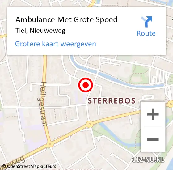 Locatie op kaart van de 112 melding: Ambulance Met Grote Spoed Naar Tiel, Nieuweweg op 17 september 2021 08:18