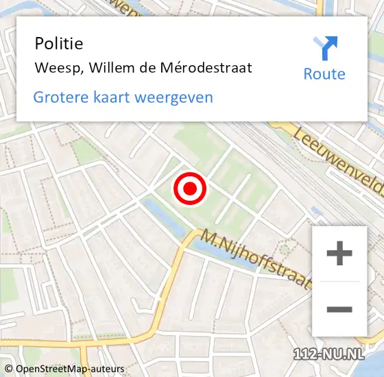 Locatie op kaart van de 112 melding: Politie Weesp, Willem de Mérodestraat op 17 september 2021 08:46