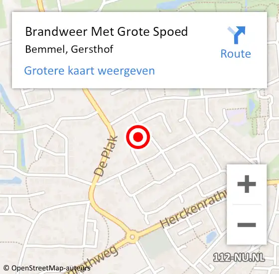 Locatie op kaart van de 112 melding: Brandweer Met Grote Spoed Naar Bemmel, Gersthof op 17 september 2021 08:51